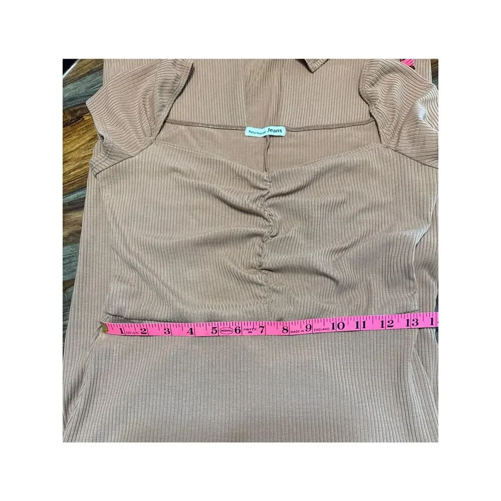 Bodycon Ribbed Knit Dress Size Large Butterscotch Back Slit Reformation Bleeker - Picture 13 of 14